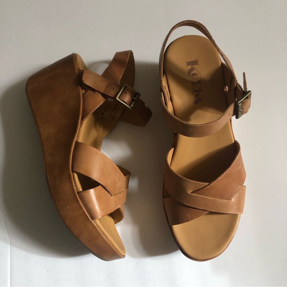 Kork-Ease Brown Leather Wedge Sandals